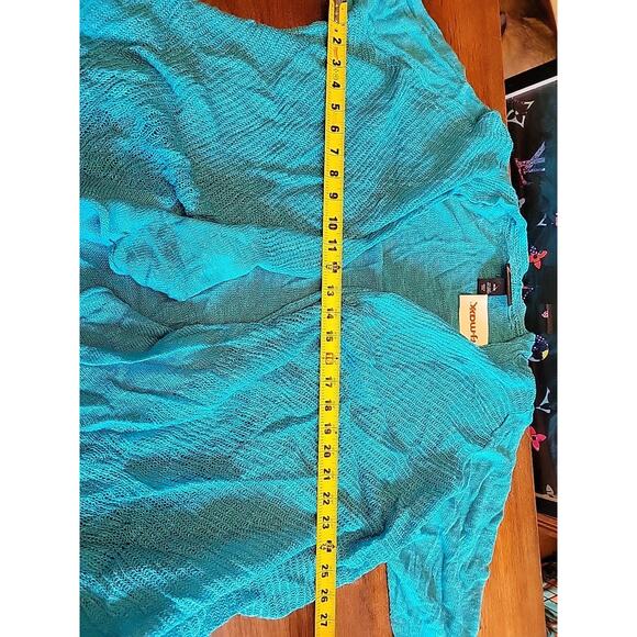 Lane Bryant Shrug Cardigan Open Weave Blue Sweater Linen Blend 26/28 - Picture 6 of 10